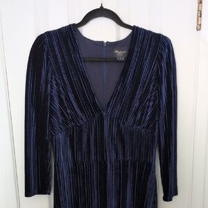 Shoshanna Navy Velvet Long Sleeve V-Neck Dress